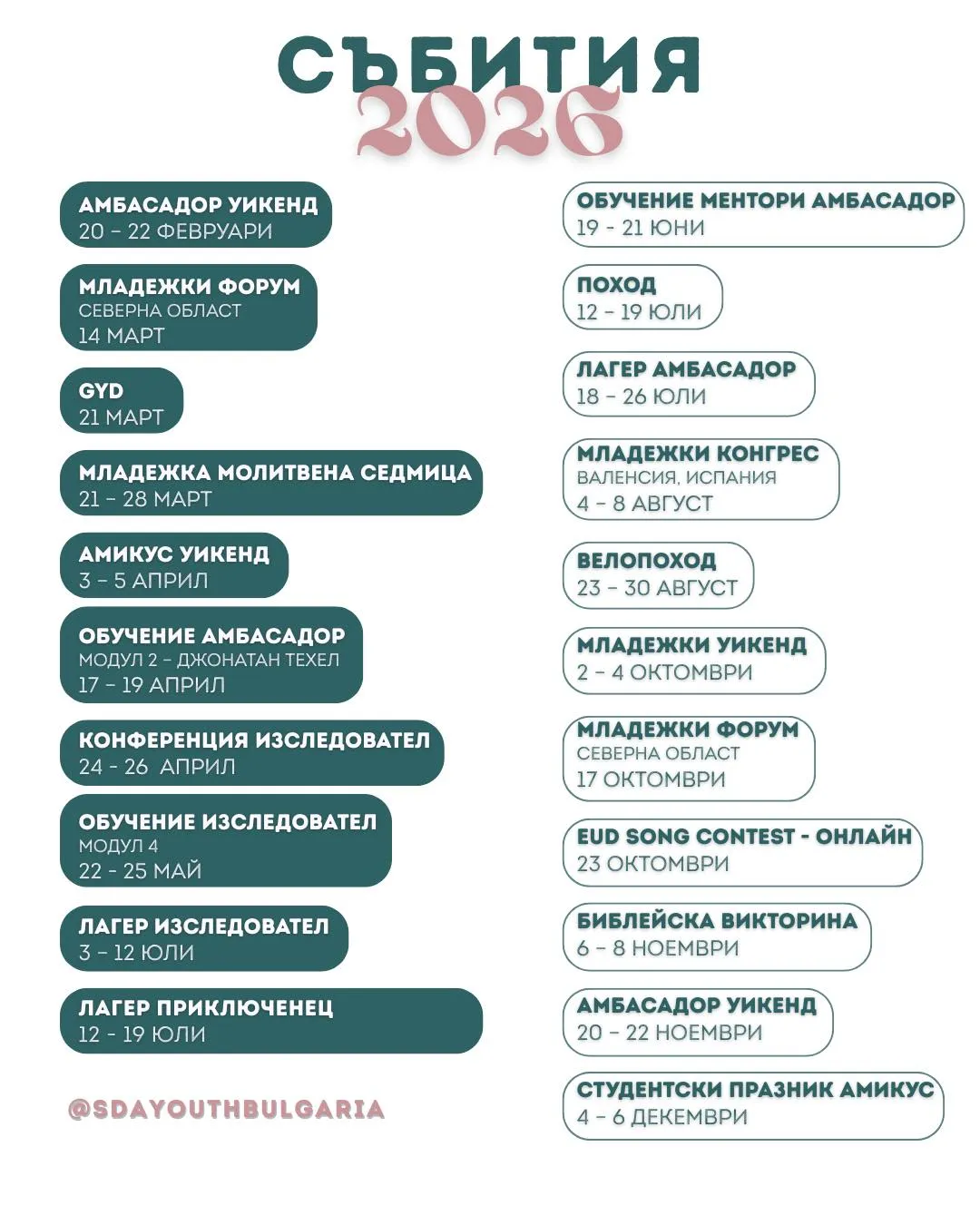 младежки събития през 2026г.